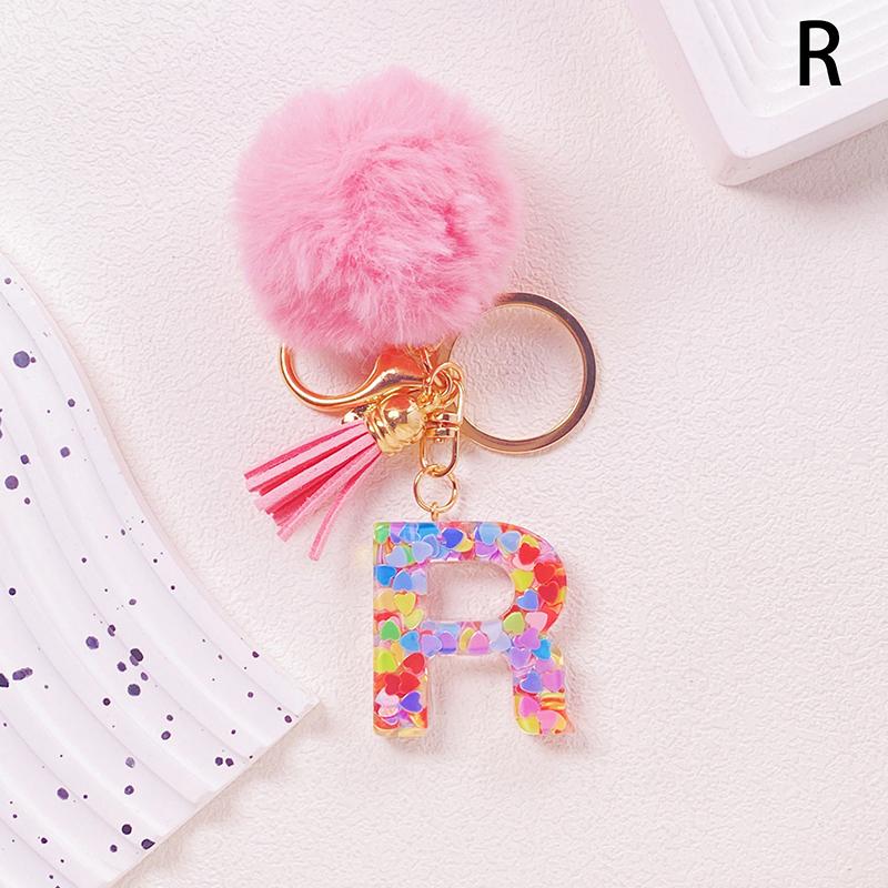 Очаровательный блестящий брелок с инициалами, сверкающий каучуковый кулон в виде алфавита с пушистой буквой, шарм для девочек, сумок, рюкзаков, аксессуаров
