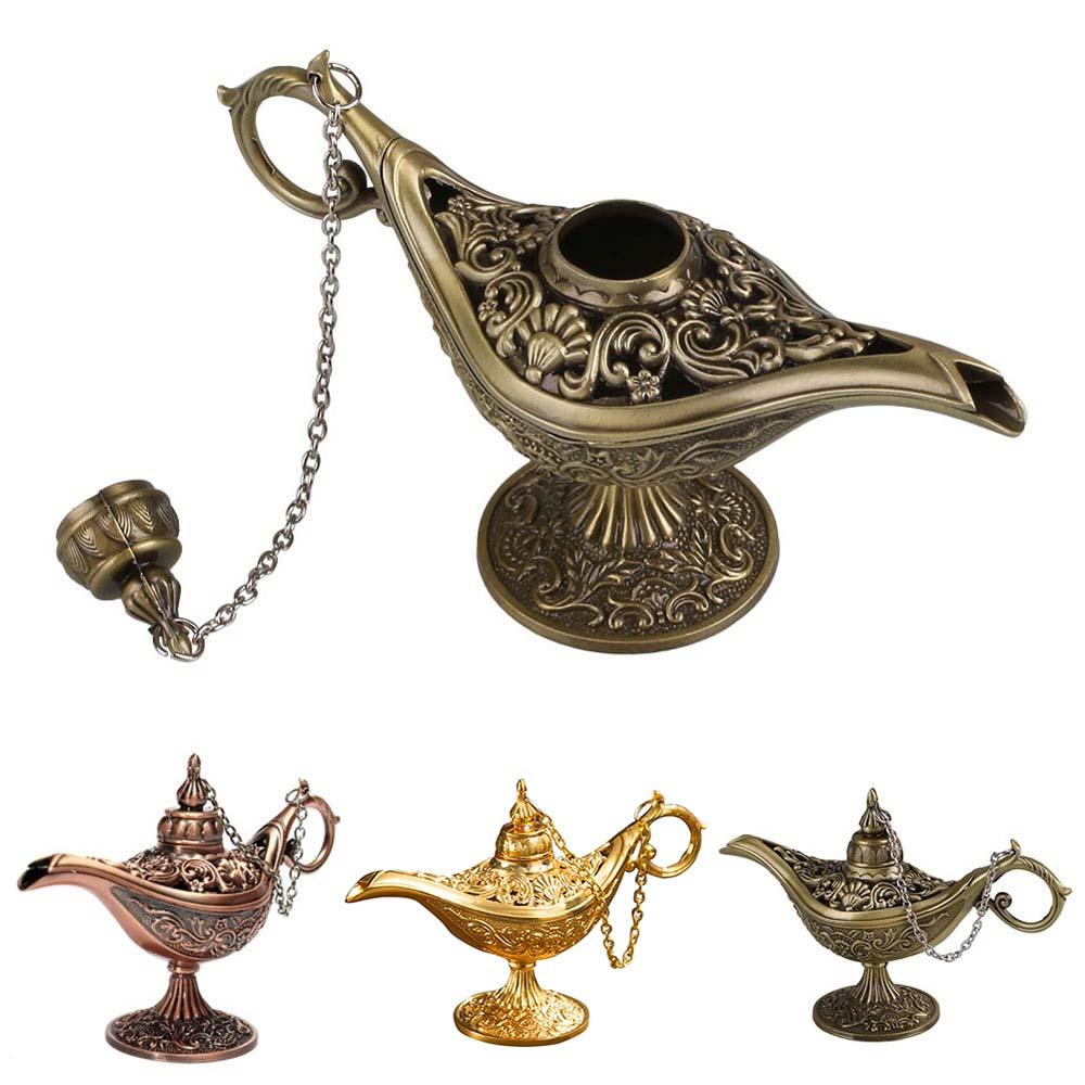 Zinc Zinc Zinc Alloy Hollow Out Wishing Desktop Decor Ornaments Aladdined Magic Lamp Incense Holder Tea Pot