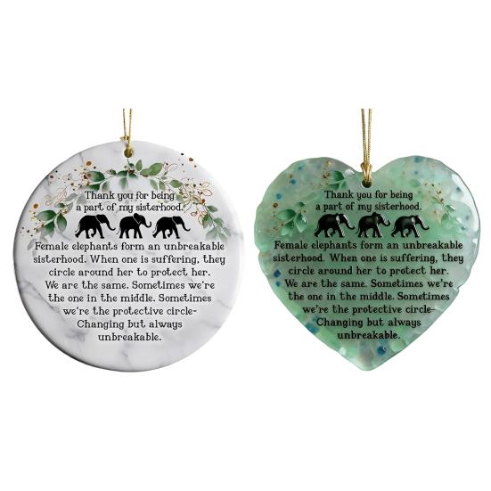 Elephant Sisterhood Keepsake Ceramic Round/Heart Ornament Elephant Friendship Hanging Ornaments Gift for Best Friends