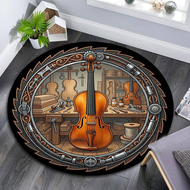 Craftsmanship Violin Round Area Rug Under Office Chairs Bedroom Living Room Home Decor