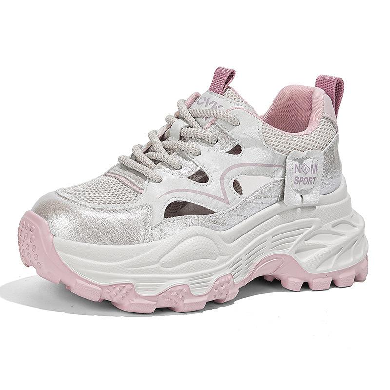 Sneakers women's 2026 summer new thick-soled heightening casual shoes women's shoes hollow mesh breathable dad shoes
