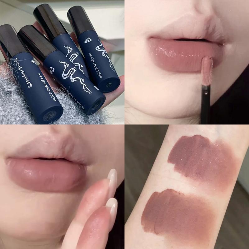 Velvet Matte Lip Glaze Shimmer Nude Lip Mud Waterproof Grey Pink Liquid Lipstick Long-lasting Non-drying Red Lip Gloss Cosmetics