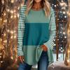 Women's Casual Plus Size Long Sleeved Round Neck Color Blocking T-shirt Top Pullover