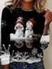 Women's Elegant Christmas Tree Printed Long-sleeved T-shirt 3D Printed Top - Black and White Snowflake Design with Golden Holiday Pattern