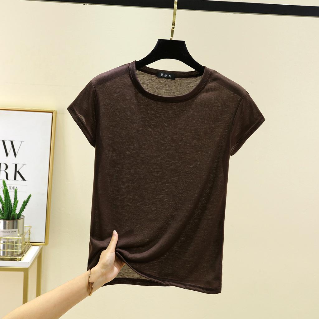O-Neck Short Sleeve Tshirts Slim Fit Solid Color Summer Thin T-shirt Woman Bottomed Tee Tops All Match