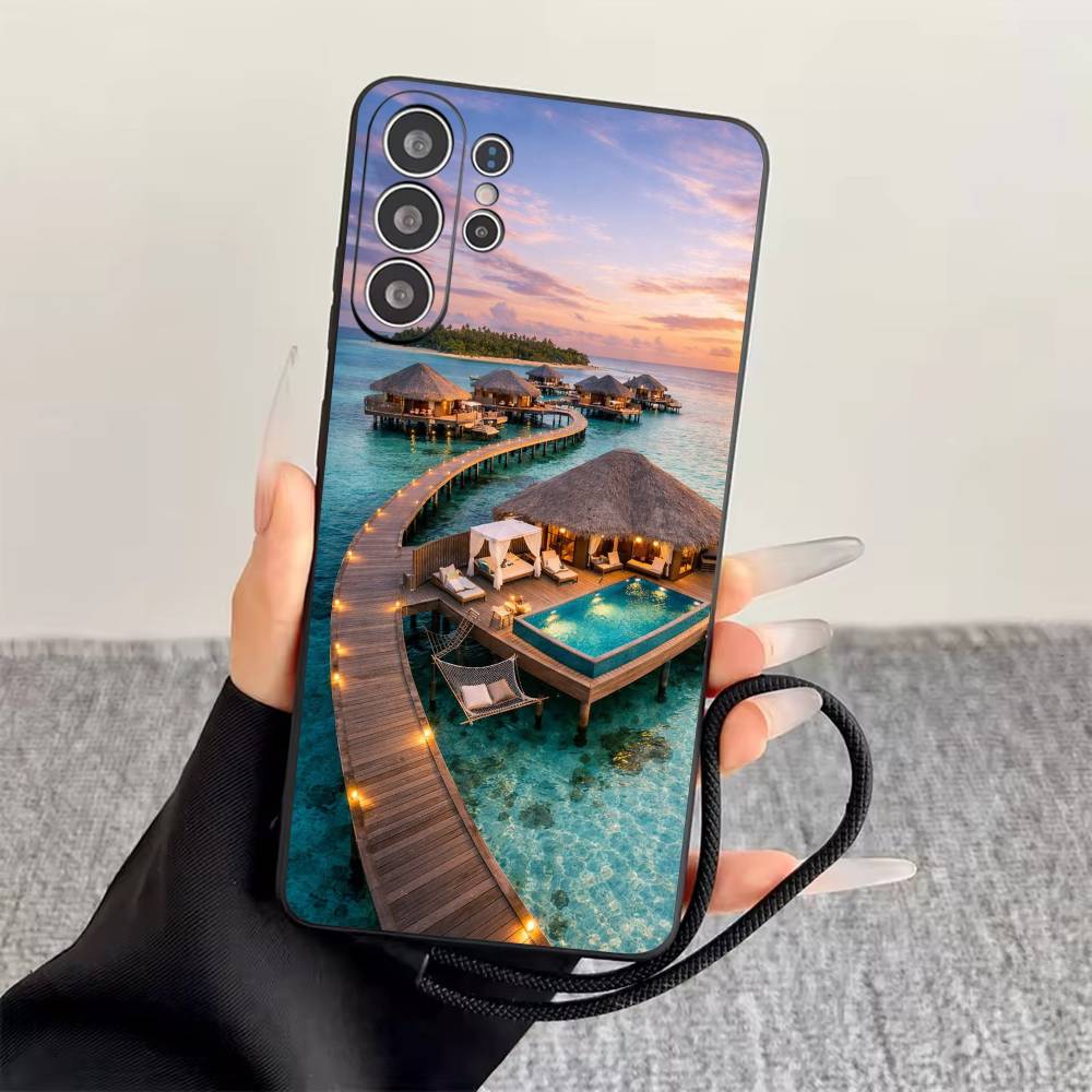 Лето у моря Чехол для телефона Для Samsung S25,S24,S21,S22,S23,S30,Ultra,S20,Plus,Fe,Мягкий силиконовый Черный чехол