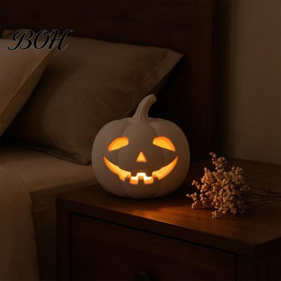 Small Pumpkin Statue Lantern Ornament, Resin Hollow Tabletop Figurine, Unique Holiday Gifts Decorative Table Centerpieces for Halloween And