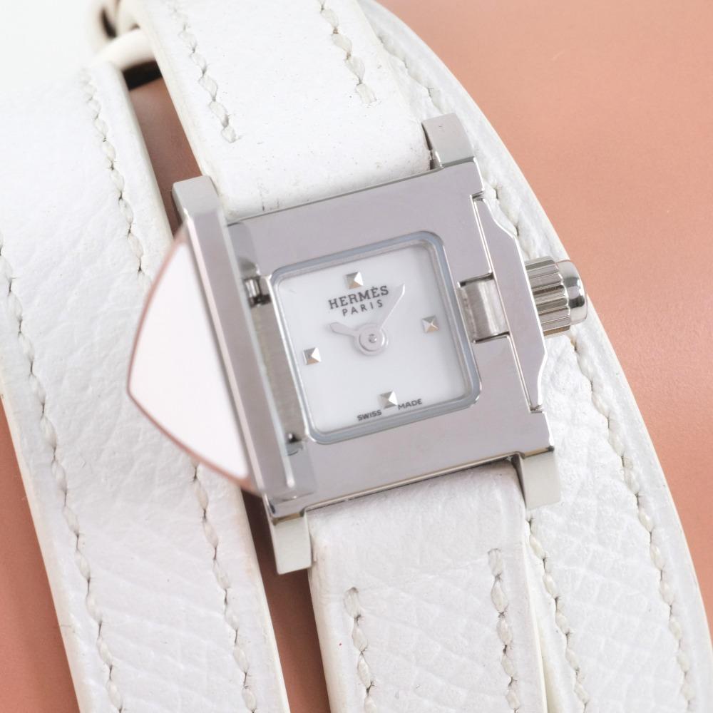 Hermes Часы Medor lock ME2.112 Тройной оборот Белый Белый циферблат Нержавеющая сталь/кожа Кварцевые Аналоговый дисплей Женские Б/у