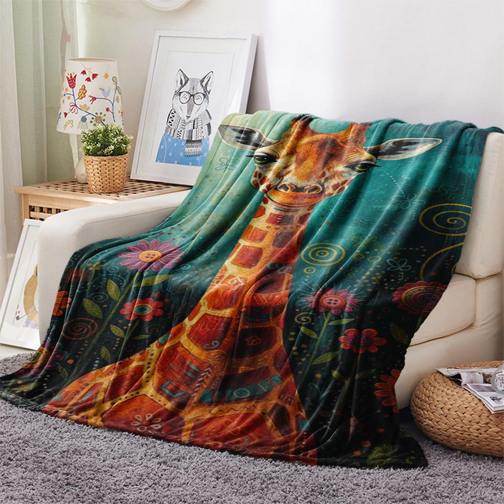 1PC Folk Art Print FlAannel Blanket, High quality Comfortable for All Seasons, Home Decor, Warmth and Comfort