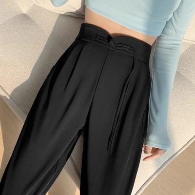 Новые китайские черные брюки-кюлоты женские на раннюю весну с высокой посадкой повседневные