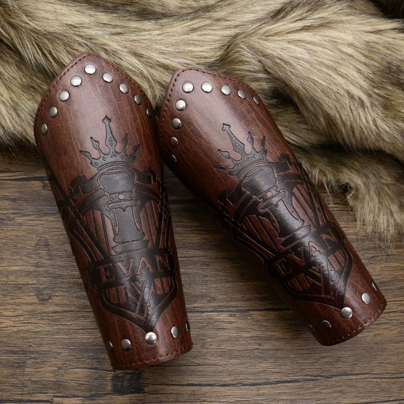 Кожаные наручи для взрослых, кожаные браслеты на предплечья, кожаные наручи-перчатки, браслеты на запястья, средневековые браслеты с пряжками для Хэллоуина, косплея, вечеринки