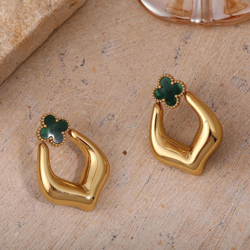 Серьги из титановой стали в форме сердца с четырьмя листочками клевера, с легкой роскошью и изысканным ощущением, персонализированные и простые серьги