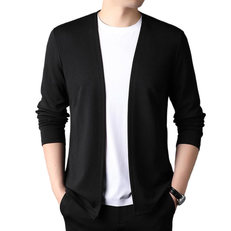 New Slim Fit Cardigan for Men, Thin Spring and Autumn Outerwear, Long Sleeve Casual Trendy Versatile Pure Color Slim Fit Autumn