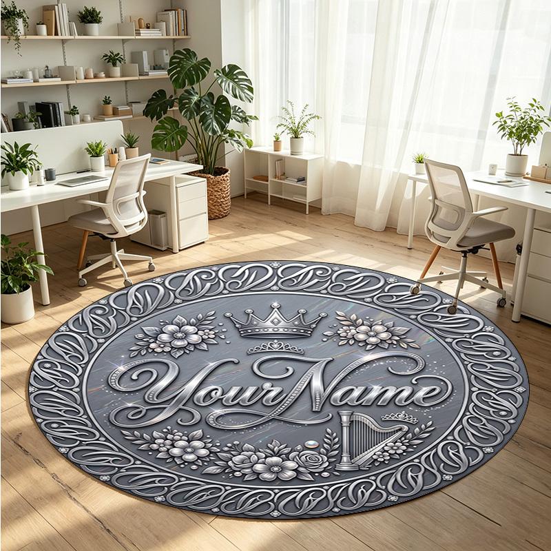 Mandala Ornament (414) Theme Round Crystal Velvet Rug Custom Name Text Personalized Floor Mat Home Decor Non Slip Crystal Carpet