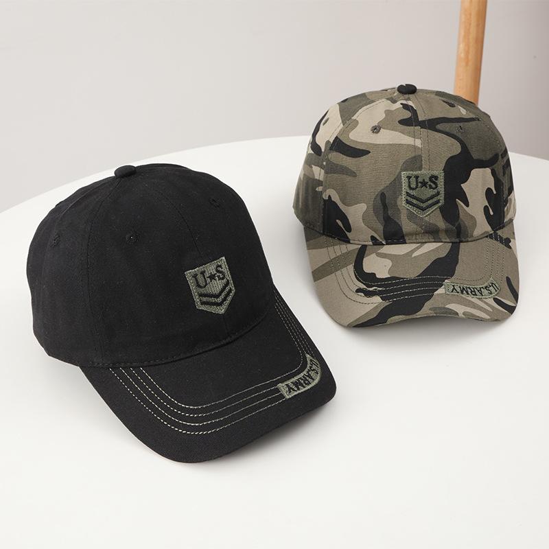 New Outdoor Camouflage Baseball Cap Men's and Women's Spring and Summer Visor US Horizontal Vertical Alphabet Embroidered Cap