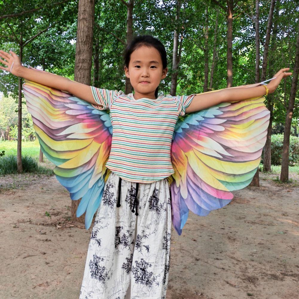 Polyester Rainbow Wing Cape Bird Feather Print Dress Up Wings New Bird Wing Cape Party Performance