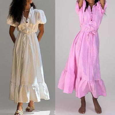 Новое женское элегантное платье с пышными рукавами, V-образным вырезом, французскими оборками и бретелями