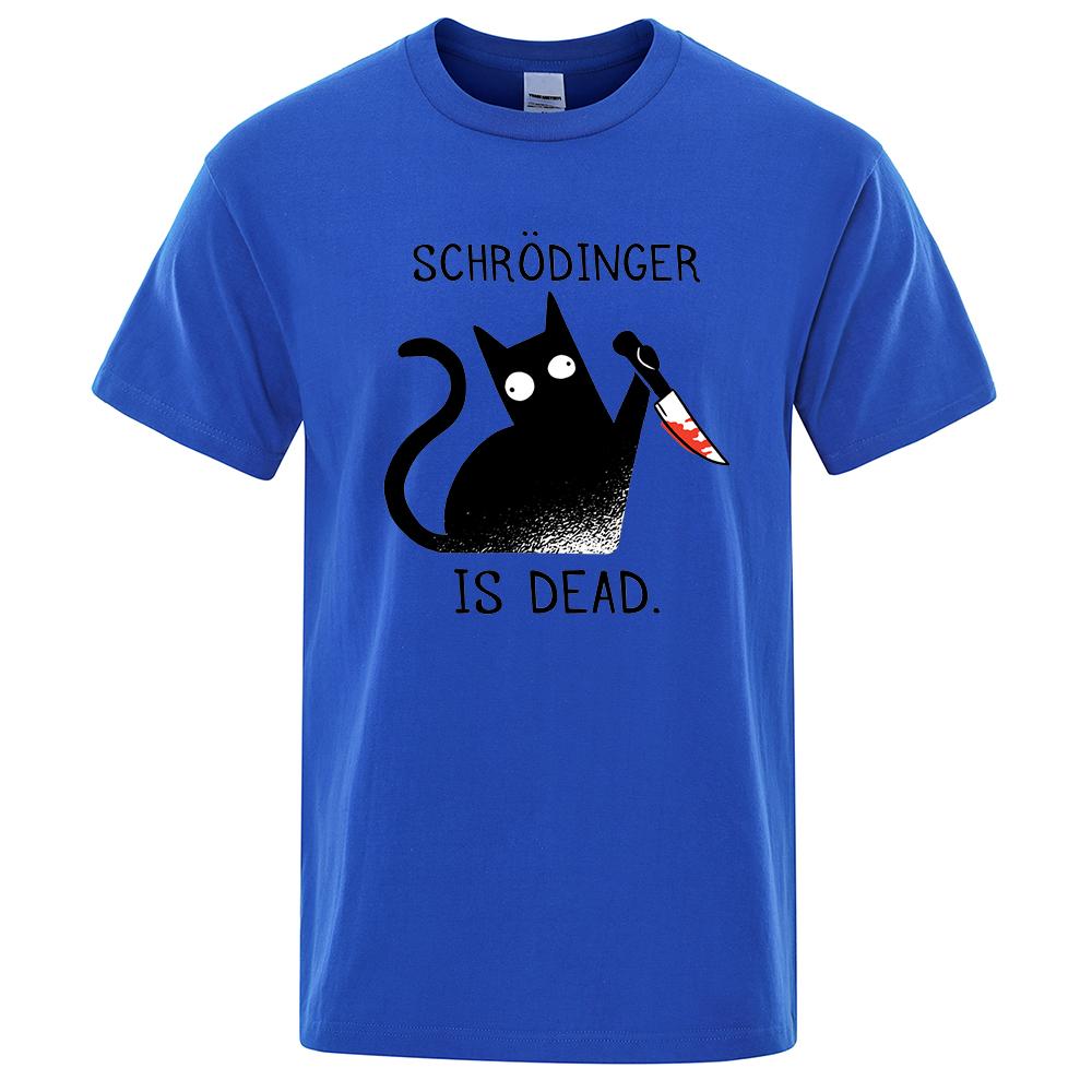 Шредингер Мертв Футболки с Черным Котом Мужская Мода 100% Хлопковая Футболка Хип-Хоп Свободная Футболка Одежда Повседневная Мода Повседневные Топы Мужские