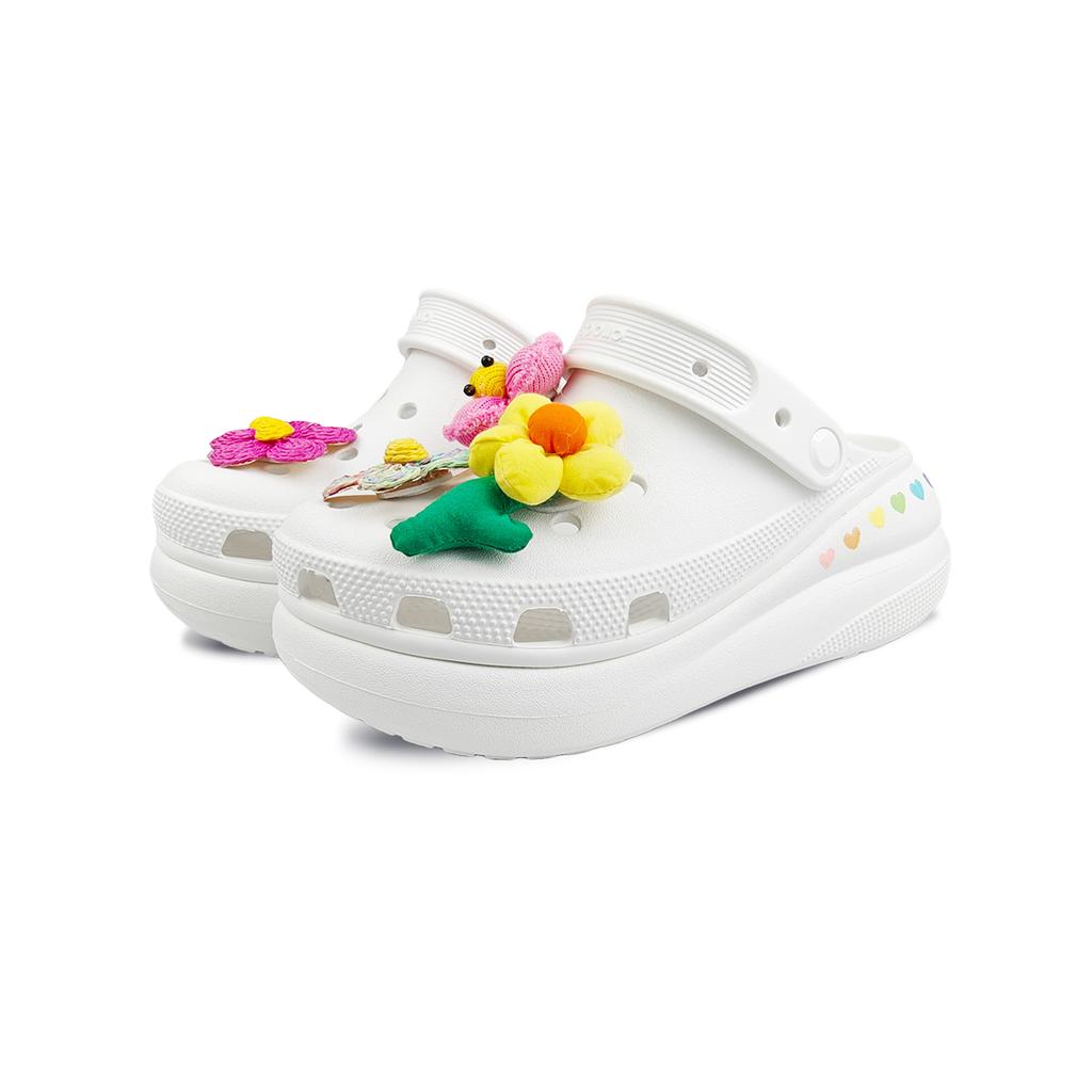 Crocs Crush Clog EVA Rainbow Flower Casual Comfortable Fashion Trend Personality Hole Shoes Women's White