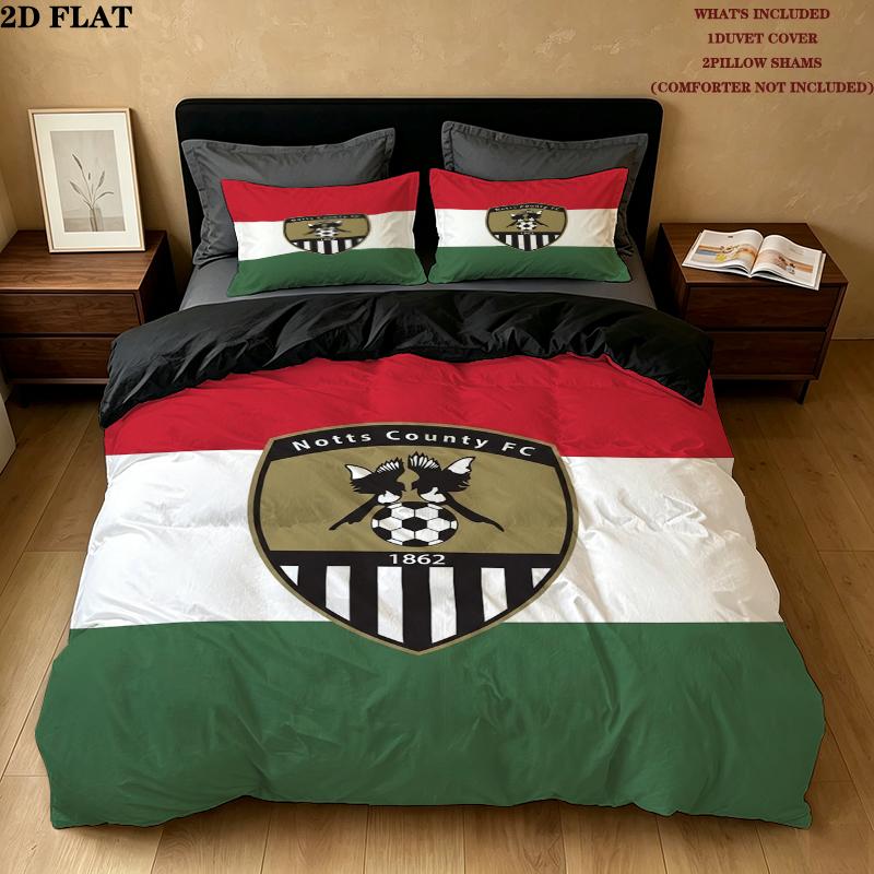 Notts County FC Pattern Bedding uilt Set uilt Cover Pillowcase Home Decoration Birthday Gift (1 * duvet cover + 2 * pillowcase without core)