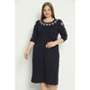 Women's Patterned Pocket Embroidery Detailed Large Size Combed Modal Cotton Dress