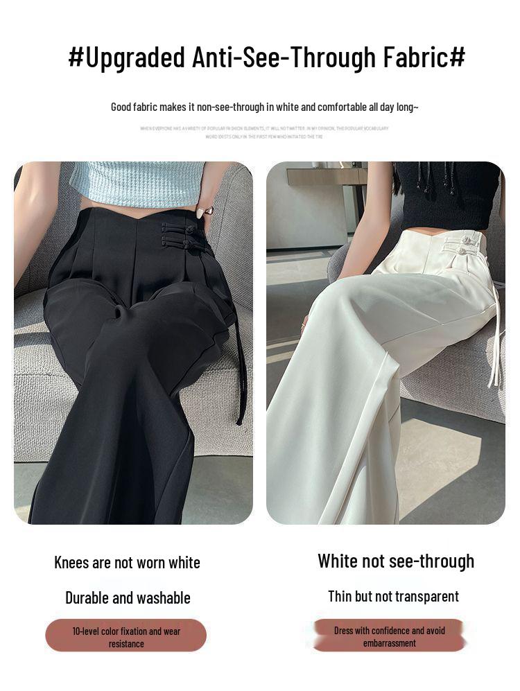 Новый китайский стиль 2025 Весна/Лето Женские брюки с высокой талией больших размеров с широкими штанинами и застежками-лягушками