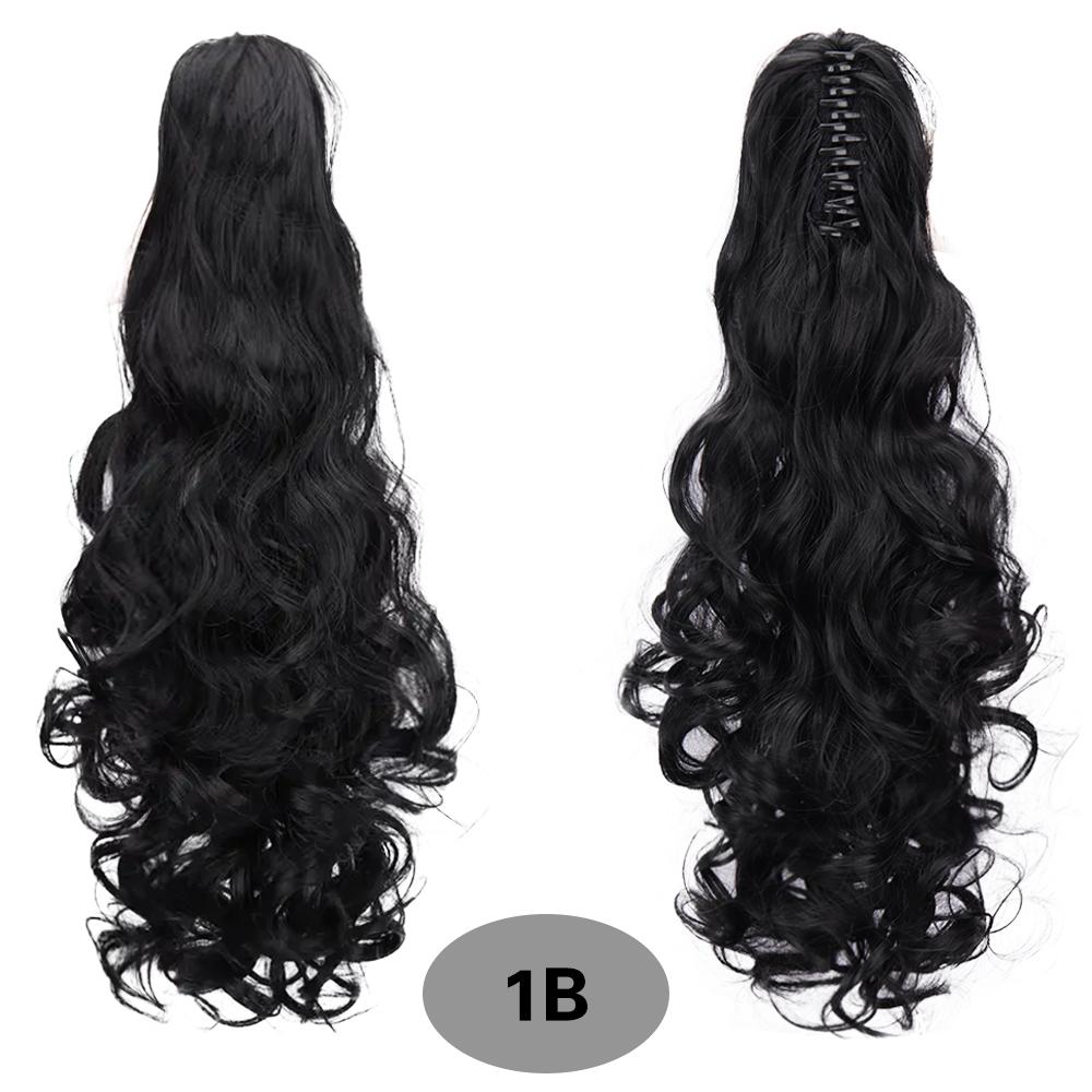 XINRAN Synthetic Long Wavy Brown With Golden Highlights Ponytails Hair Extension Claw Drawstring Ponytails For Women Daily Wear