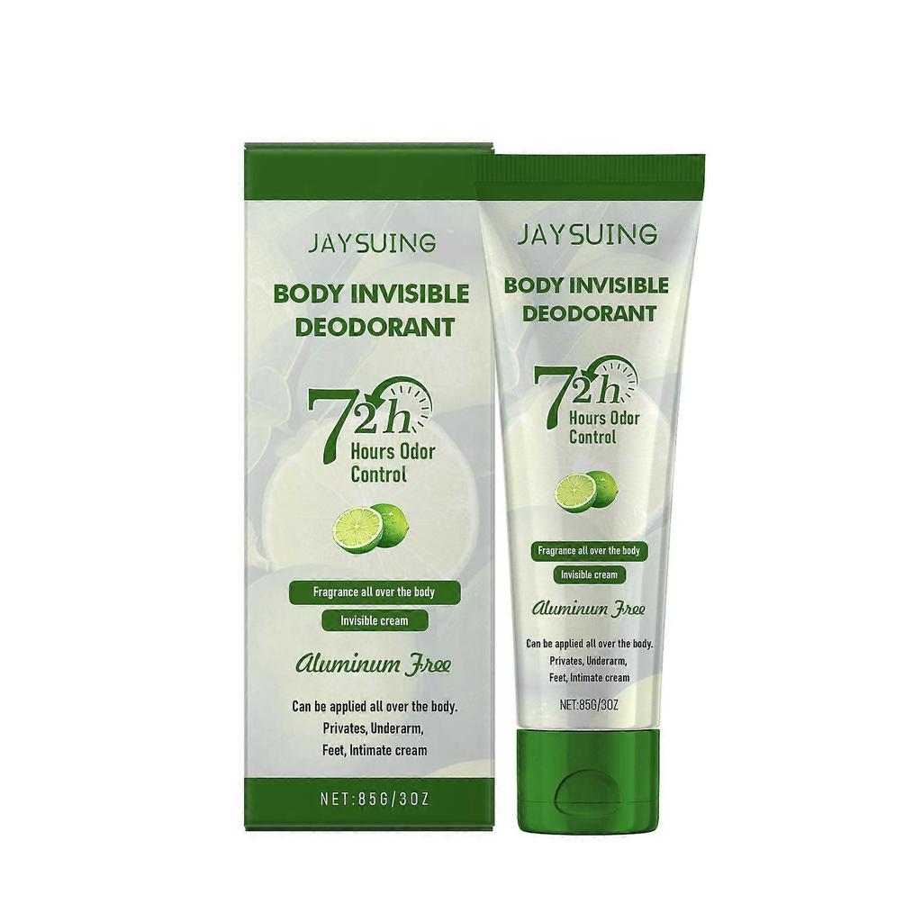 Body care cream with a refreshing and lasting orange scent, eliminates odor, keeps underarms moisturized, and is portable.