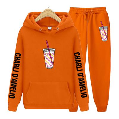 Женский костюм с капюшоном Charli DAmelio, спортивный костюм, толстовка, флисовая толстовка + спортивные штаны, пуловер для бега Homme, спортивный костюм