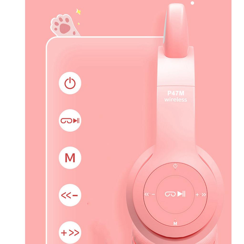 Беспроводная гарнитура Милая форма кошки Качество звука Hi-Fi Светящиеся стереонаушники Bluetooth для дома, школы, офиса