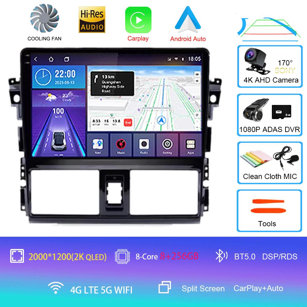 Android 14 для TOYOTA VIOS YARIS 2013 2014 2015 2016 Мультимедийный видеоплеер Автомобильный радиоприемник GPS-навигация БЕЗ DVD 2 Din Carplay Новый