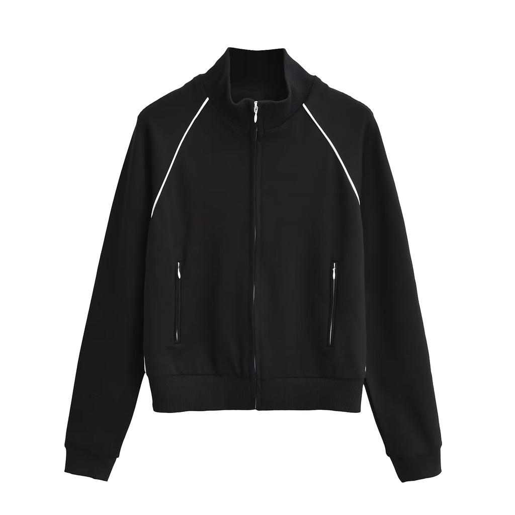 Женская спортивная куртка с воротником-стойкой и молнией, повседневная, короткая, кардиган с длинным рукавом