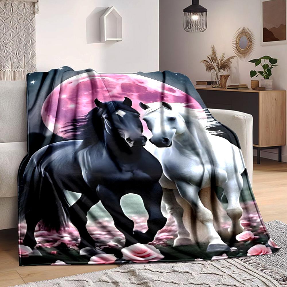 1pc Horse Art Print Blanket, Lightweight Flannel Fleece with Digital Printing, Soft Warm for Sofa, Travel, Camping, Office, Couch, Chair, and Bed, All