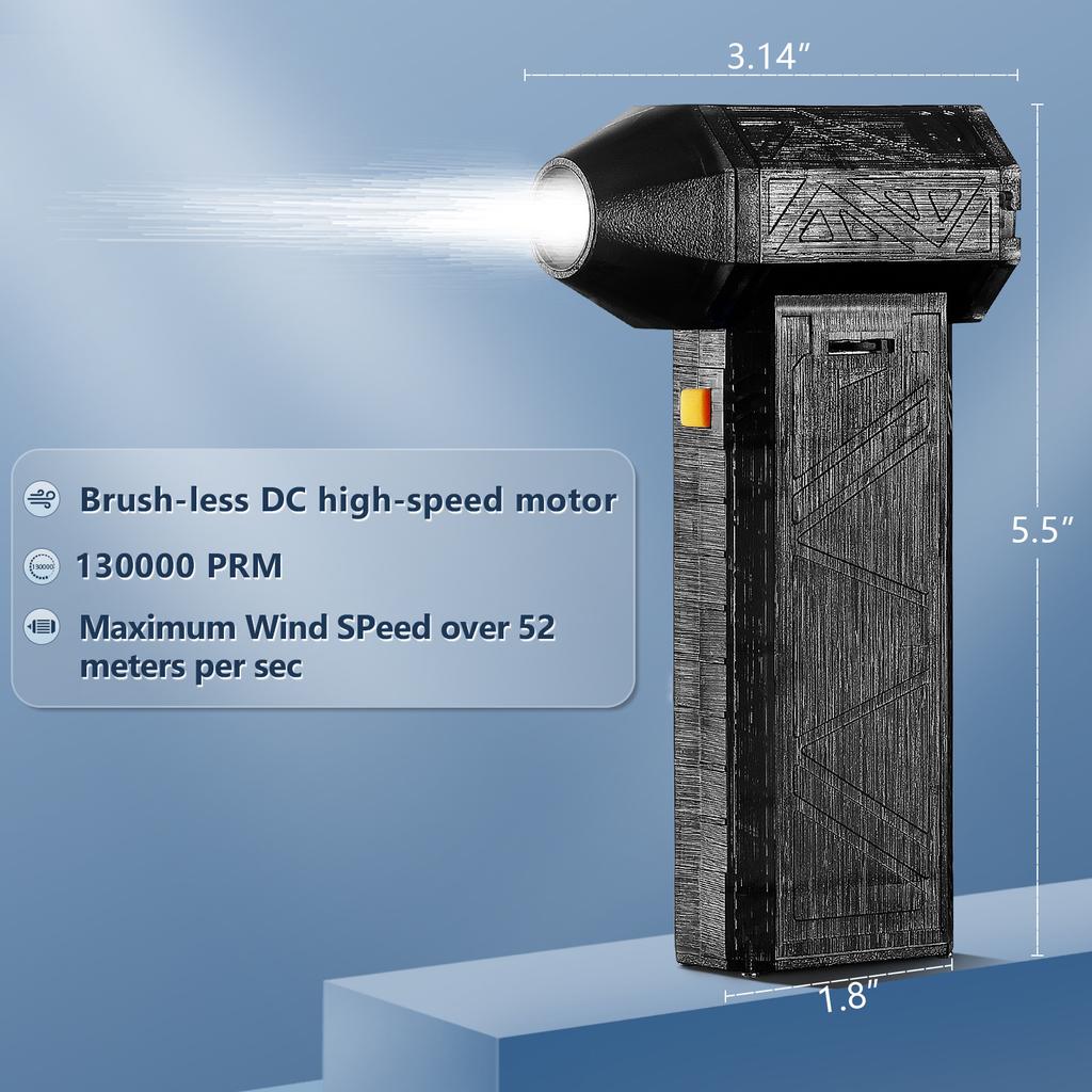 Turbo Jet Fan Portable Air Blower 130,000 RPM Brushless Motor for Electronics Cleaning, Outdoor, Camp