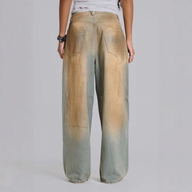 Y2K Distressed Washed Letter Print Denim Jeans Loose Straight Cut Streetwear Pants Teens