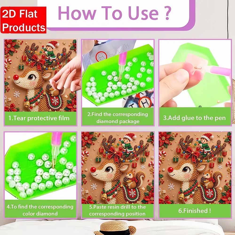 5D DIY Pearl Painting Set Pearl Art Embroidery Christmas Reindeer Animal Cute Elf Squirrel Home Decoration Gift