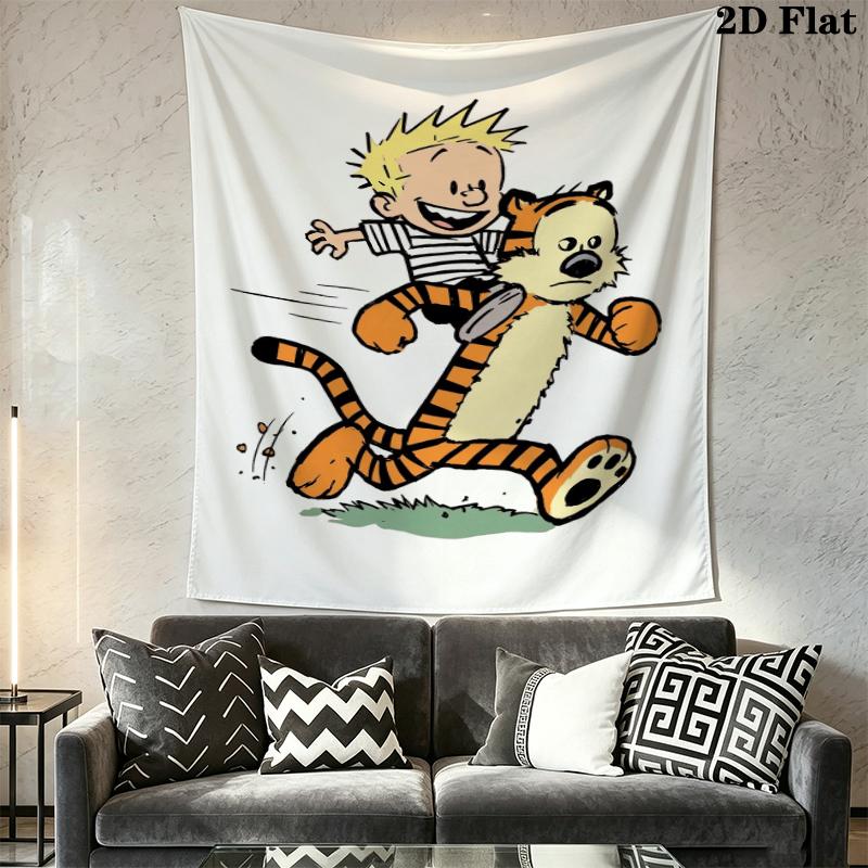 Calvin and Hobbes Wall Tapestry Aesthetic Wall Hanging Printed Fabric Blanket Decorative Tapestries for Bedroom Living Room Home Decor