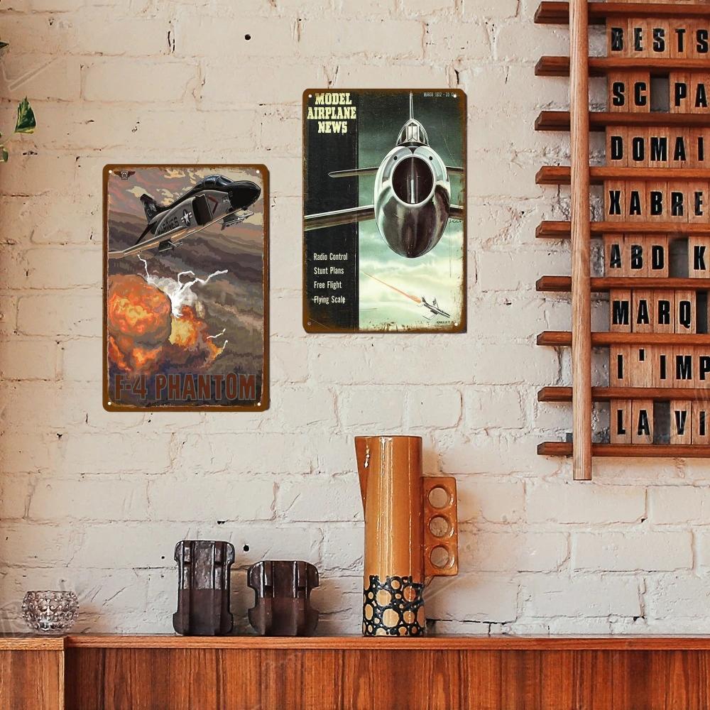 Vintage Airplane Metal Signs Fighter Jet Plane Posters Retro Aircraft Plate Metal Plaque Painting Living Room Home Wall Decor