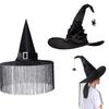 Women Halloween Witch Hat Foldable Adult Black Satin Wizard Hat Halloween Party