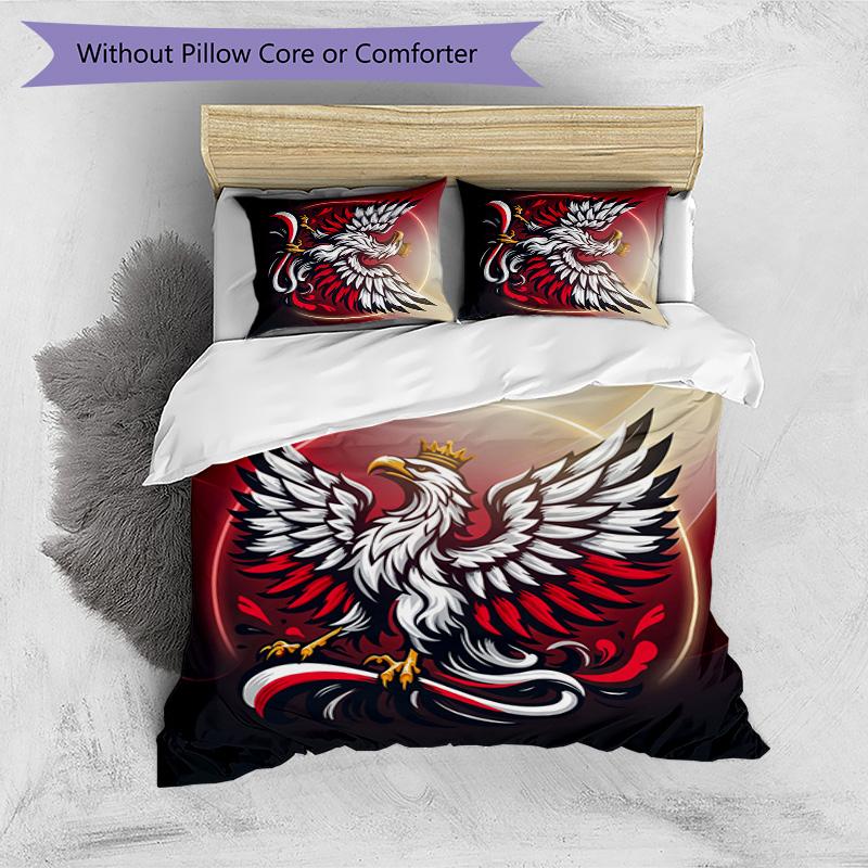 Poland Football Printed Bedding 3 Piece Set Cozy Breathable Bed Cover Set as Housewarming Holiday Gift