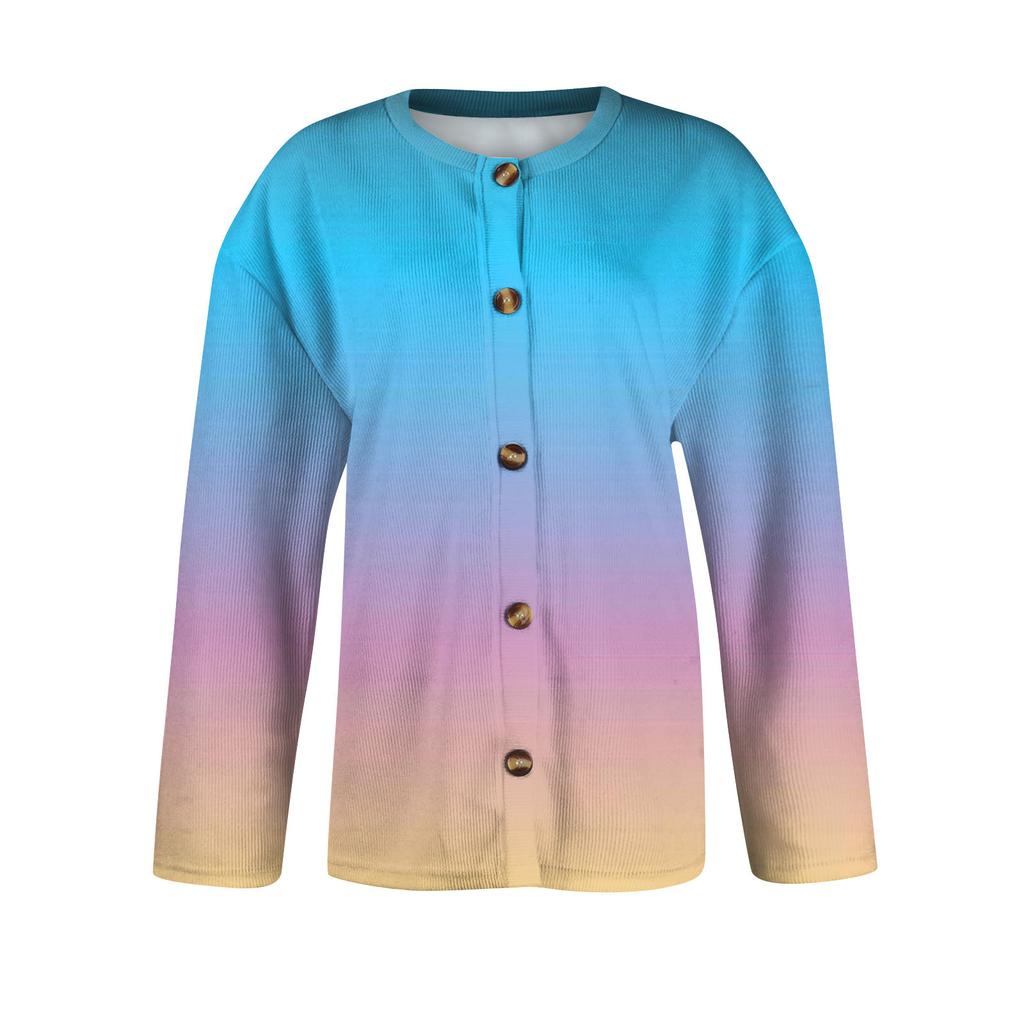 Женская модная принтованная куртка с длинным рукавом и вязанным кардиганом на пуговицах