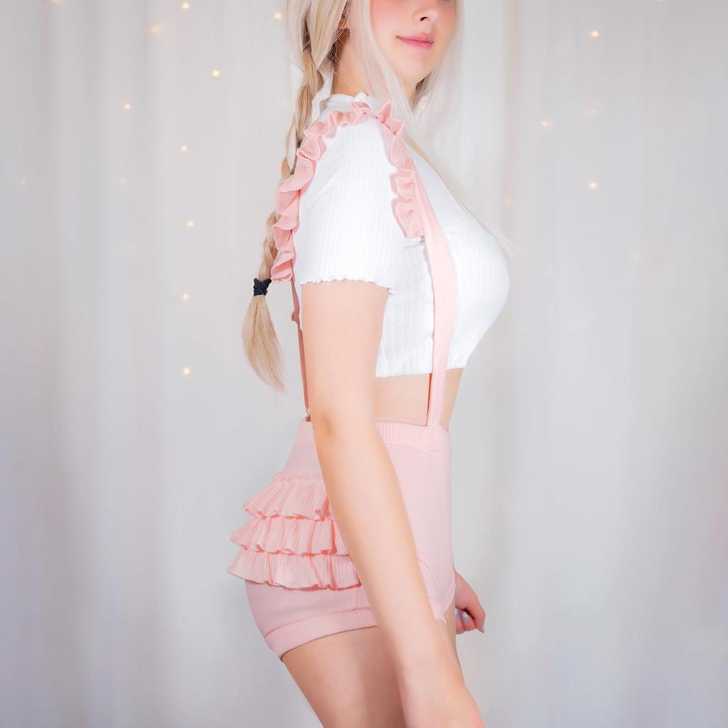 LittleForBig Комбинезон с оборками для взрослых [Пышные оборки] Цельный, Эластичный рубчатый материал, Розовый, Размер M