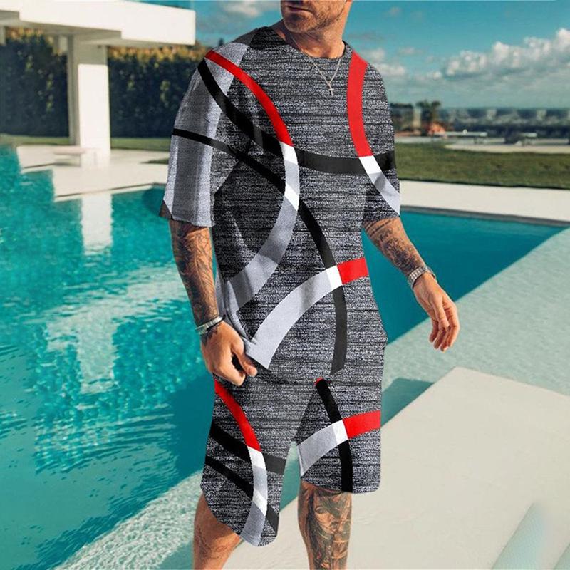 Мужская мода, новый спортивный комплект, летние повседневные освежающие шорты с 3D покерным принтом и короткими рукавами, топ большого размера в стиле Y2K