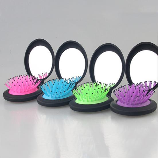 Портативный складной дорожный макияж, мягкая щетка для волос, массажер, расческа с зеркалом