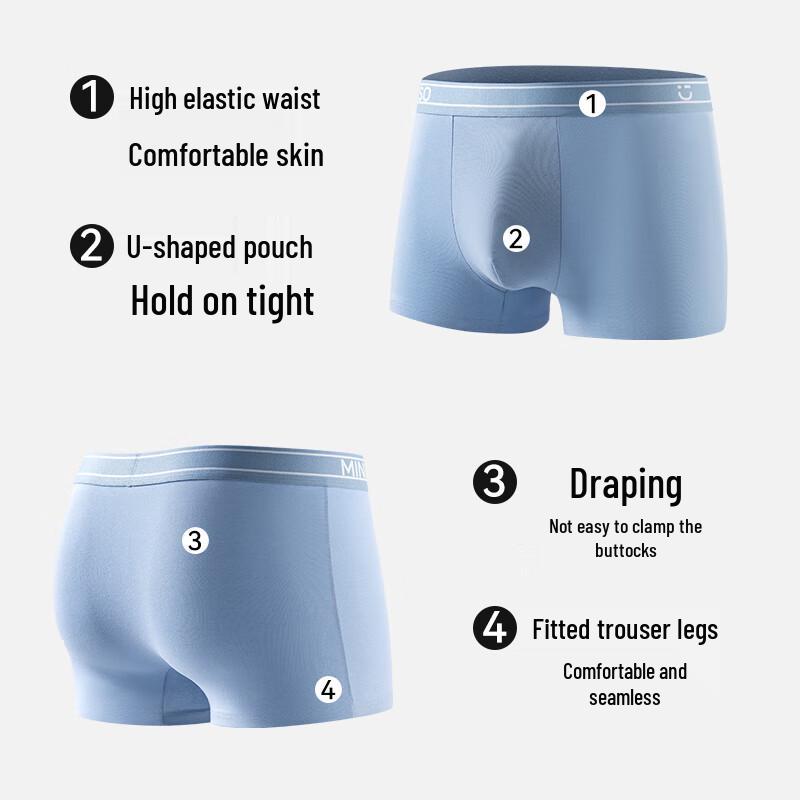 MINISO Men's 10A Antibacterial Cotton Boxer Briefs 4-Pack