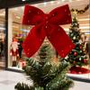 Velvet Christmas Tree Topper Bow Red Plush Bow with Metal Frame Base Festive Holiday Decor for Home Party Display