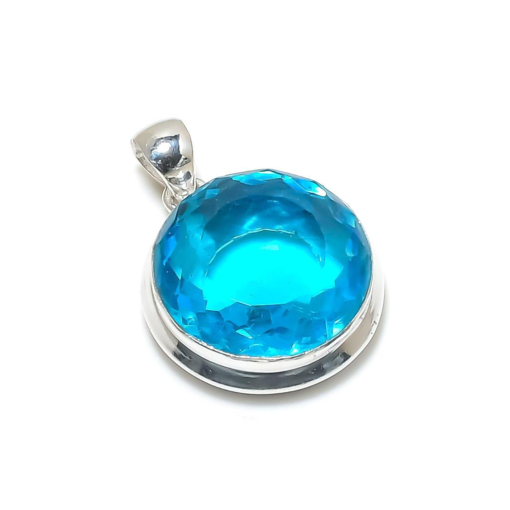 Серебряная подвеска с драгоценным камнем London Blue Topaz из стерлингового серебра 925 пробы — круглая ручная работа, повседневное украшение, подарок на день рождения