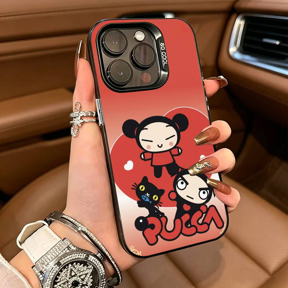 Cute Cartoon Pucca Garu For iPhone 17 16 15 14 13 12 11 Pro Max XS 17 Air Silicone Colored Silver Bumper Cover