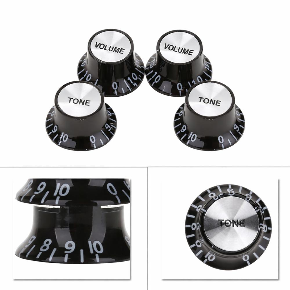 4Pcs Black Volume Control Knobs ABS And Aluminum Control Knobs Replacement Electric Guitars