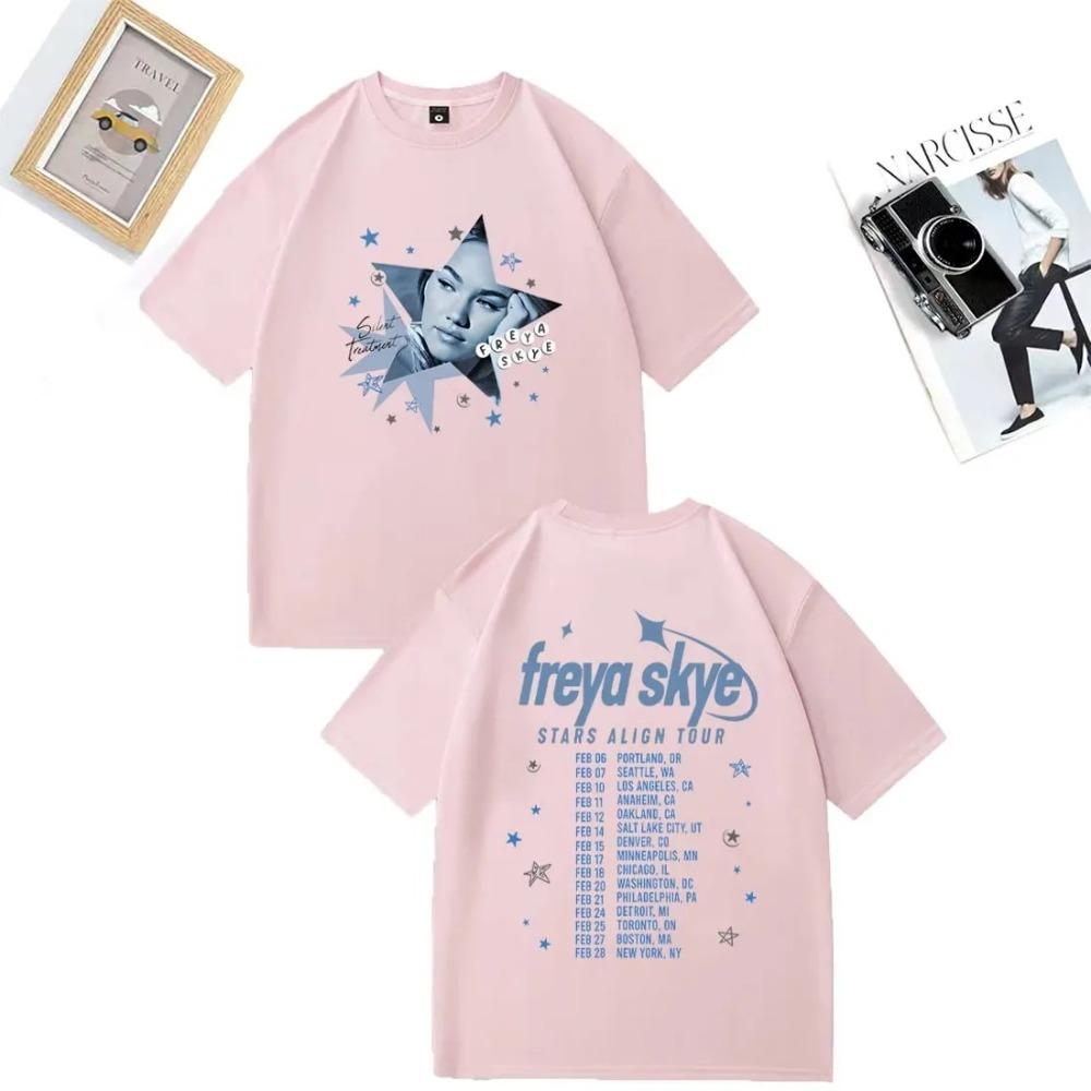 Freya Skye Stars Align World Tour Double Sided Oversized T-Shirt Pop Singer Casual Gray Unisex T-shirts